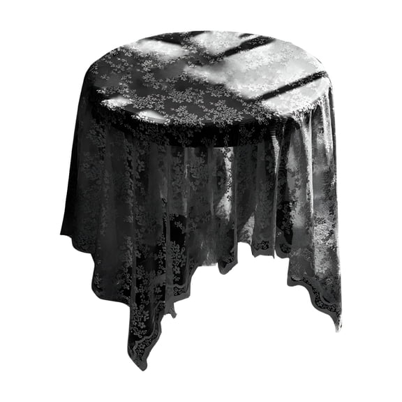 AUQ 2026 New Black Lace Tablecloth Embroidered Elegant Floral Patterns Table Cloth Round Overlay Table Cover for Wedding Party Holiday Long Dinner Home Decor Table Clothes(Round-55)