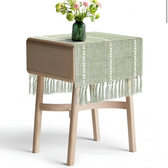 AUQ 2026 New Boho Short Table Runner 15.7 X 36 Inches, Spring Sage Green Coffee Tablecloth, Wide Green Tabletop Doily, Nightstand Dresser Flag Scarf, Bedside Table, Rustic Farmhouse Home Decor