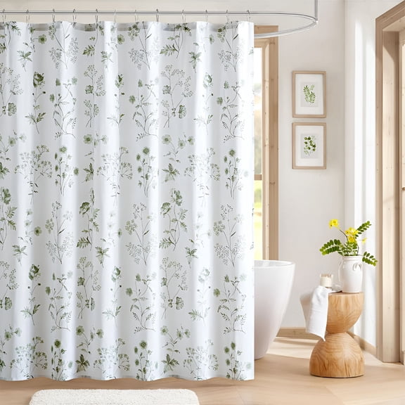 AUQ 2026 New Botanical Floral Print Cotton Shower Curtain for Bathroom,Green Shower Curtains for Bathroom Spa Quality Modern Shower Curtains Standard Size,Sage Green
