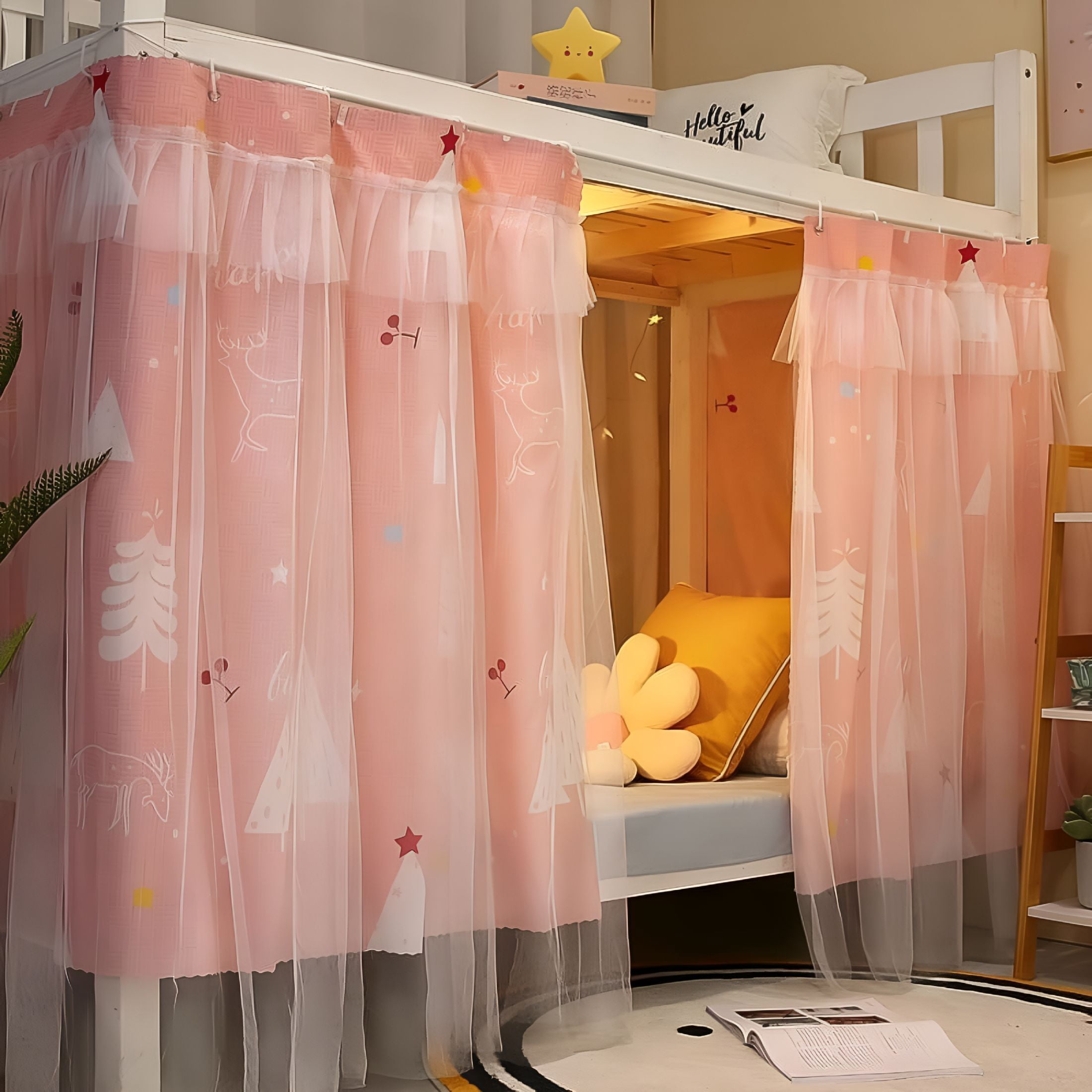 AUQ 2026 New Bunk Bed Curtains Dorm Home Blackout Privacy Bed Cloth Curtain Shading Breathable Dustproof Bed Canopy with Rope and Buckles for Kids Teen Loft Bed Single Sleeper