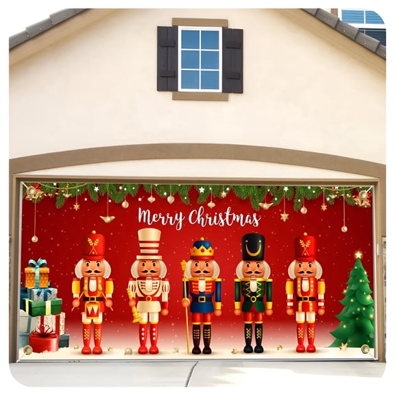 AUQ 2026 New Christmas Banner Garage Door Decorations Christmas Backdrop Decoration Winter Large Door Cover Decoration Indoor Outdoor for Christmas Holiday Party Supplies,6 X 13 Ft(Nutcracker)