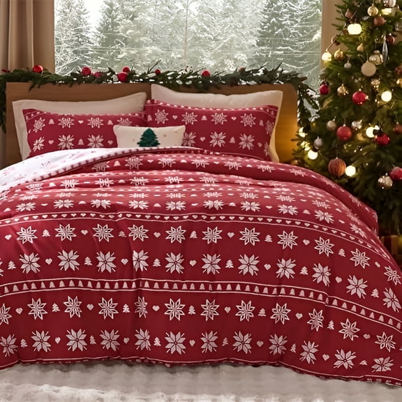 AUQ 2026 New Christmas Comforter Set King - Christmas Bed Set with Reindeer,Soft Bedding for Holiday,3 Pieces,1 Reversible Buffalo Check Printed Comforter and 2 Pillow Shams