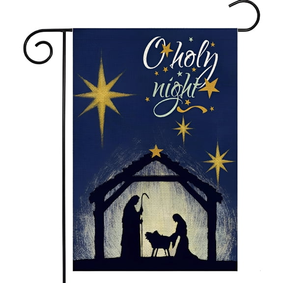 AUQ 2026 New Christmas Oh Holy Night Garden Flag 12X18 Double Sided,Nativity with Star of Bethlehem Small Yard Flag,Seasonal Christ Winter Decors for Xmas Farmhouse Outside Christmas Garden Flag