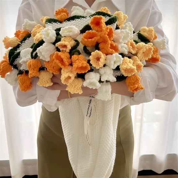 AUQ 2026 New Crochet Flower Bouquet Blanket,Handmade Knitted Rose Flower Throw Blanket,Flower Blanket Bouquet for Valentine'S Day Mother'S Day Birthday Wedding,Romantic Gifts for Her,31.5",Yellow