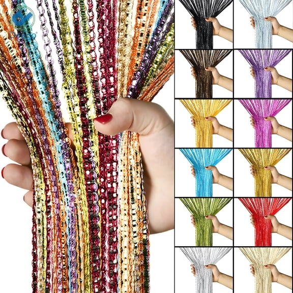 AUQ 2026 New Door String Curtain with Silver Ribbon Thread Fringe Window Tassel Panel Room Divider Strip for Home Party Decoration Room Divider Curtain (39"*79")
