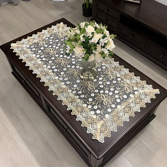 AUQ 2026 New European Embroidered Tablecloth Western Tea Table Runner Coffee Table Flag Rectangle Lace Dust Cover Coffee Table Runner 50*100Cm