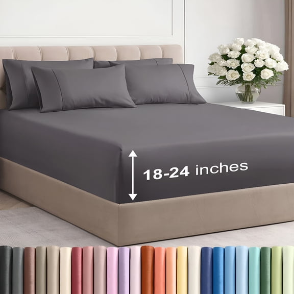 AUQ 2026 New Extra Deep Queen Sheet Set-6 Piece Breathable&Cooling Sheets-Hotel Luxury Bedding for Women,Men,Kids&Teens-Easy&Secure Fit-Soft,Wrinkle Free&Comfy-Extra Deep Pockets-Grey