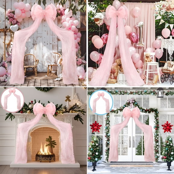 AUQ 2026 New Extra Large Pink Bow for Decorations-Big Fabric Ribbon for Birthday Wedding Backdrop,Christmas Tree Topper,Full Moon Ceremony Arch&Wall Window Display,Large Bows for Decoration