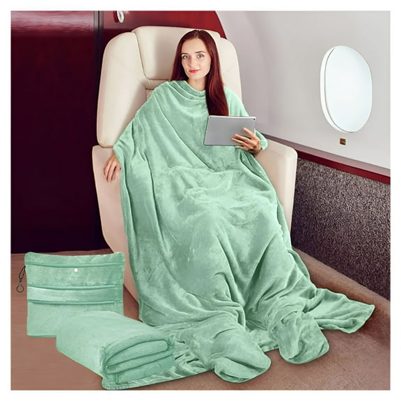 AUQ 2026 New Fleece Blanket with Sleeves,Foot Pockets for Women Men Adults,Plush Wearable Blanket,Throw Wrap,Warm Snuggle Blanket Robe,Multifunctional Travel Blanket,Wearable Flannel Blanket
