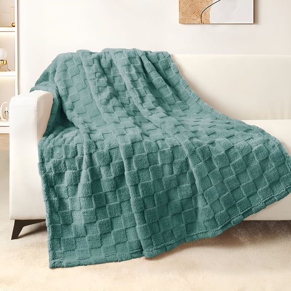 AUQ 2026 New Fleece Throw Blanket for Couch,Super Soft Warm Lightweight Checkered Pattern Blanket for All Seasons for Sofa, Bed, Living Room, Bedroom Couch Throw Blanket,Celadon,50"X60"