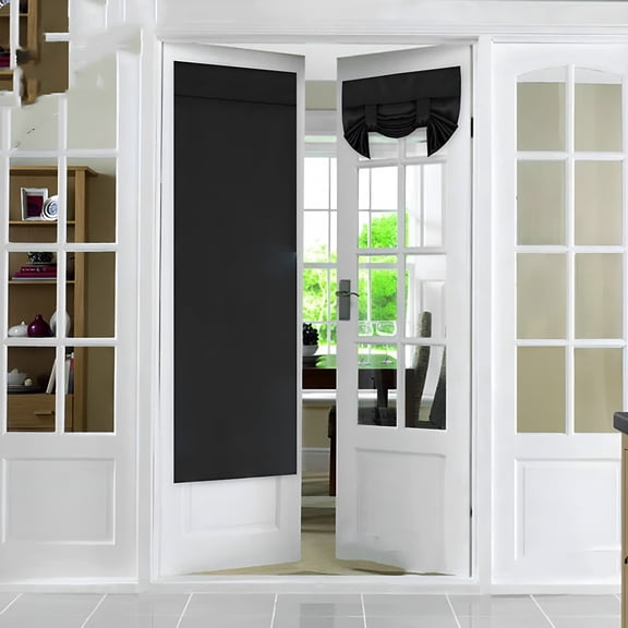 AUQ 2026 New French Door Curtain - Blackout Privacy Thermal Insulated Window Curtain for Patio Glass Front Entry Back Door Kitchen Bedroom,Self Adhesive No Rod Needed,W26 X L69 Inch,1 Panel,Black