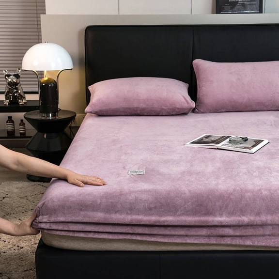 AUQ 2026 New Fuzzy Bed Sheet Made From Soft and Warm Milk Velvet Fabric Wool Crystal Bed Sheet Grape Purple for Cozy Bedrooms Winter Nights Comfort Relaxation
