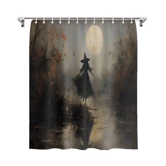 AUQ 2026 New Halloween Neutral Witch Shower Curtain,Witchy Farmhouse Shower Curtain for Bathroom with 12 Hooks,Halloween Bathroom Accessories,Vintage Waterproof Fabric Bath Curtain Decor