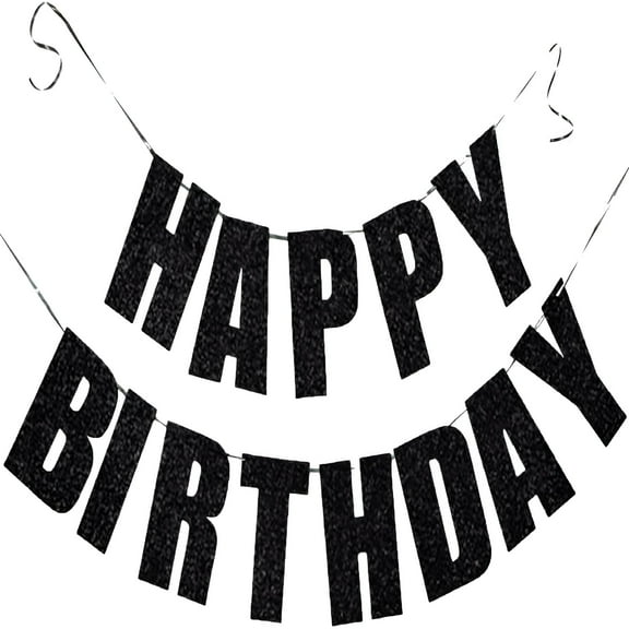 AUQ 2026 New Happy Birthday Banner Black Birthday Sign Party Decorations Custom Banner Kit Can Be Reused Happy Birthday Decor with 2 Wires and 1 Threading Device (Black)