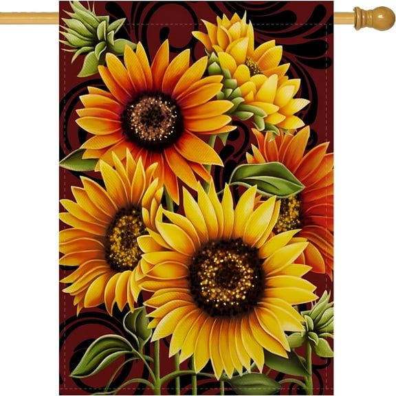 AUQ 2026 New Home Decorative Sunflowers House Flag,Summer Fall Garden Yard Outdoor Welcome Decor Autumn Vintage Outside Flower Decoration Sign,Farmhouse Seasonal Large Burlap Flag Double Sided 28X40