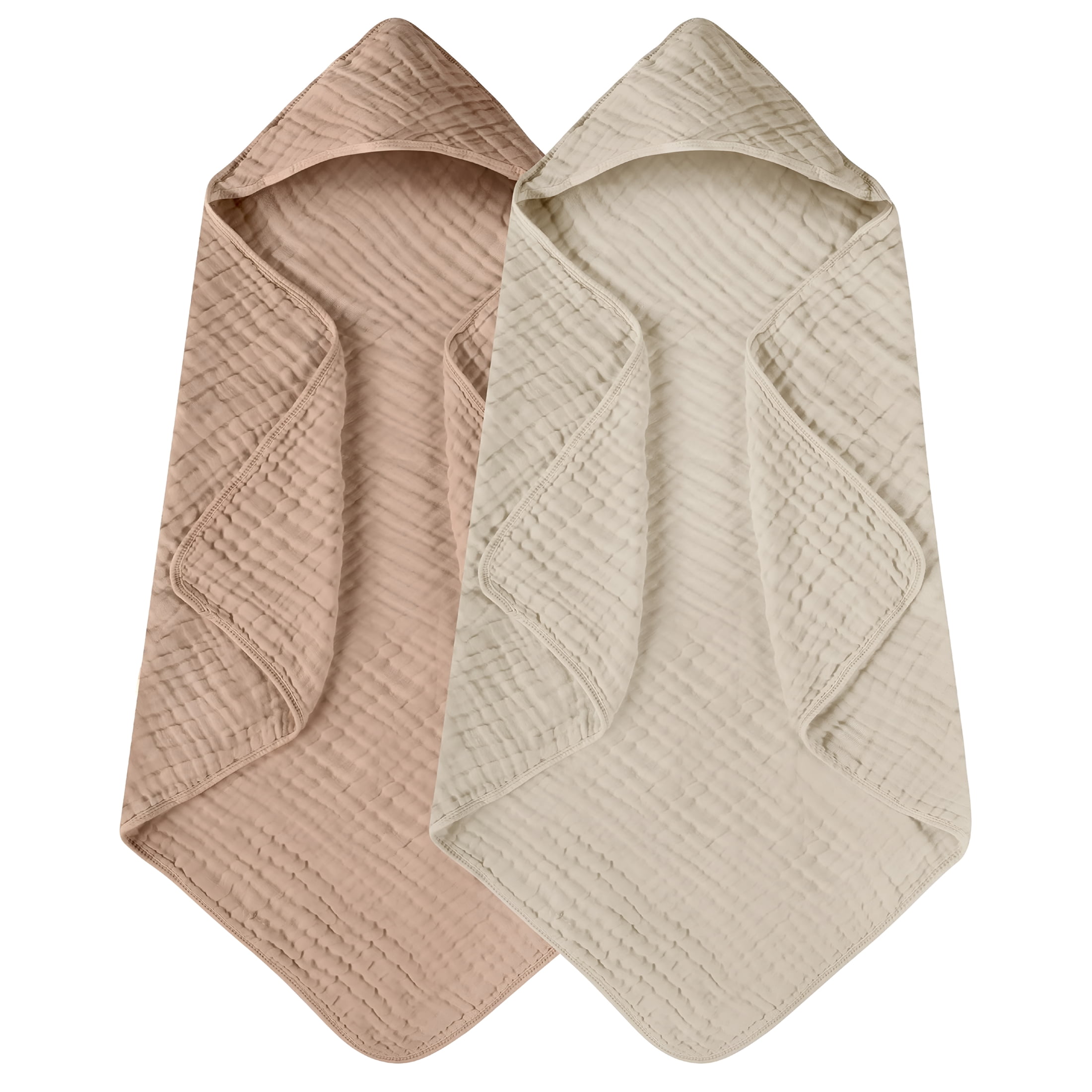 AUQ 2026 New Hooded Baby Towels for Newborn 2 Pack 100% Muslin Organic Cotton Baby Bath Towel with Hood for Babies,Infant,Toddler&Kids,32X32Inch,Soft&Absorbent Newborn Essential,Beige&Coffee