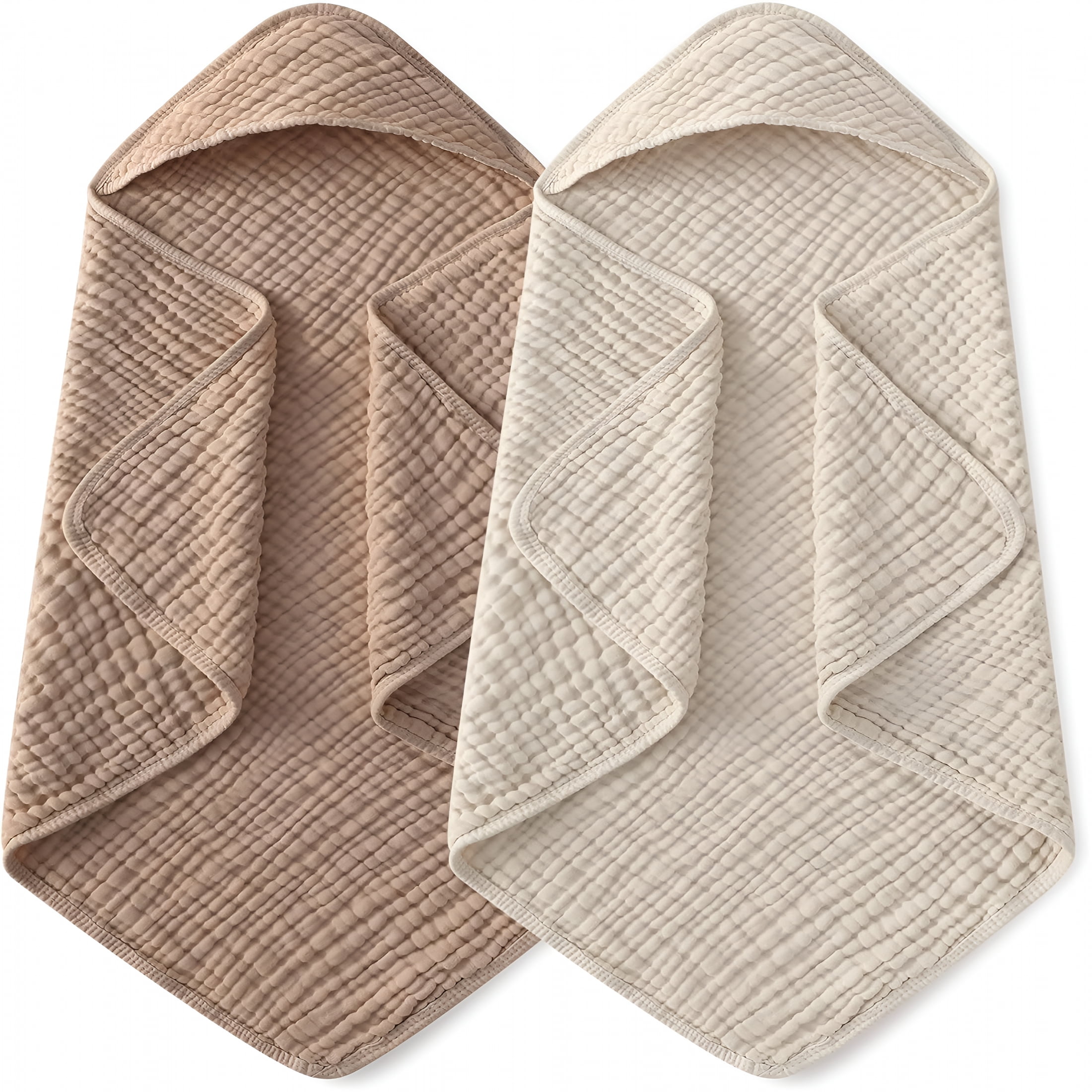 AUQ 2026 New Hooded Baby Towels for Newborn 2 Pack 100% Muslin Organic Cotton Baby Bath Towel with Hood for Babies,Infant,Toddler&Kids,32X32Inch,Soft&Absorbent Newborn Essential,Beige&Coffee