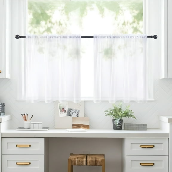 AUQ 2026 New Kitchen Window Curtains Over Sink,Short Sheer Curtains 2 Panels,Rod Pocket Semi Sheer Half Kitchen Curtains Light Filtering Short Window Curtains for Kitchen,Cabinet,Basement