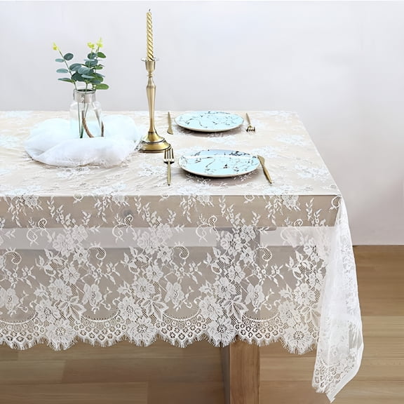 AUQ 2026 New Lace Tablecloth Rectangular 60 X 120" White Rectangle Overlay Tea Tablecloth Lace Tablecloths Long Rectangular Tablecloth Floral Embroidery Lace Tablecloths Decoration