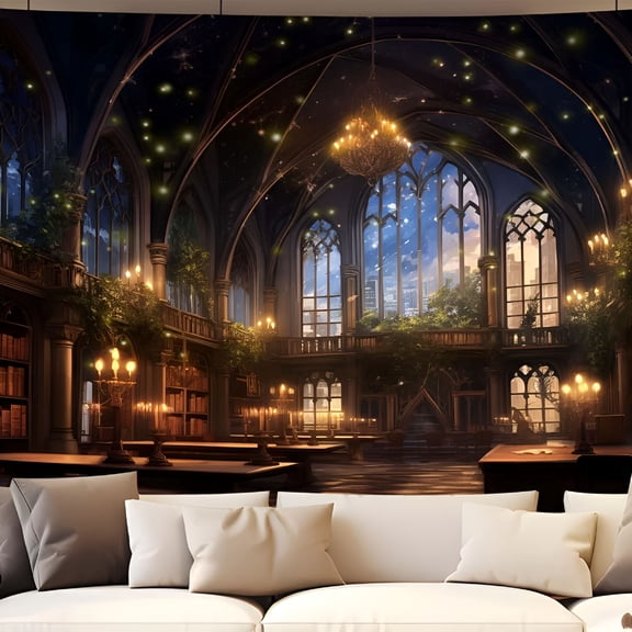 AUQ 2026 New Library Tapestry Fairy Tale Magic School Bookshelf Tapestry Wall Hanging Medieval Room for Study Magic Book Tapestry for Teens Bedroom Living Room Dorm Wall Art Home Decor