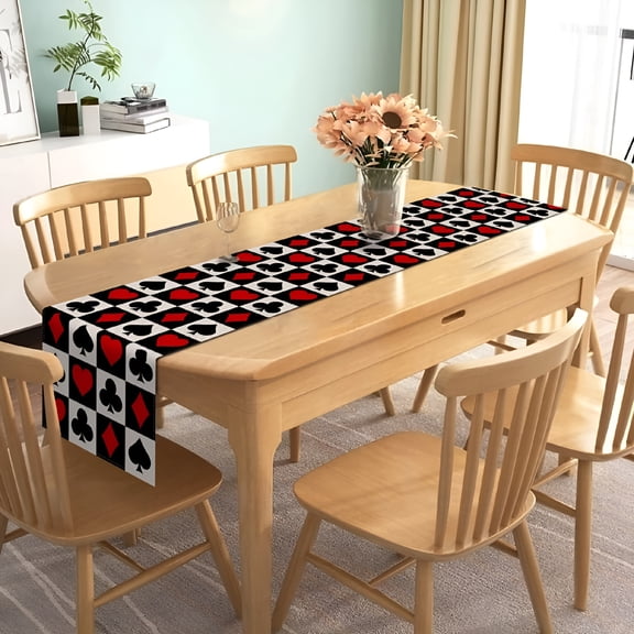 AUQ 2026 New Linen Casino Table Runner Las Vegas Party Decoration Poker Night Themed Birthday Party Supply Dining Room Kitchen Home Decor (13"X 72")