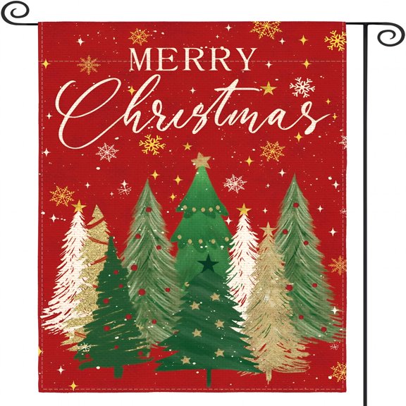 AUQ 2026 New Merry Christmas Garden Flag 12X18 Inch Double Sided Outside, Christmas Tree Snowflake Winter Holiday Yard Outdoor Decorative Flag Red