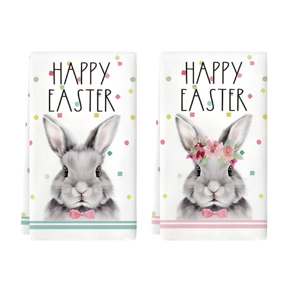 AUQ 2026 New Mr & Mrs. Rabbits Easter Bunny Kitchen Dish Towels,18 X 26 Inch Set of 2 Kitchen Towels Cute for Easter, Spring, Home, Kitchen
