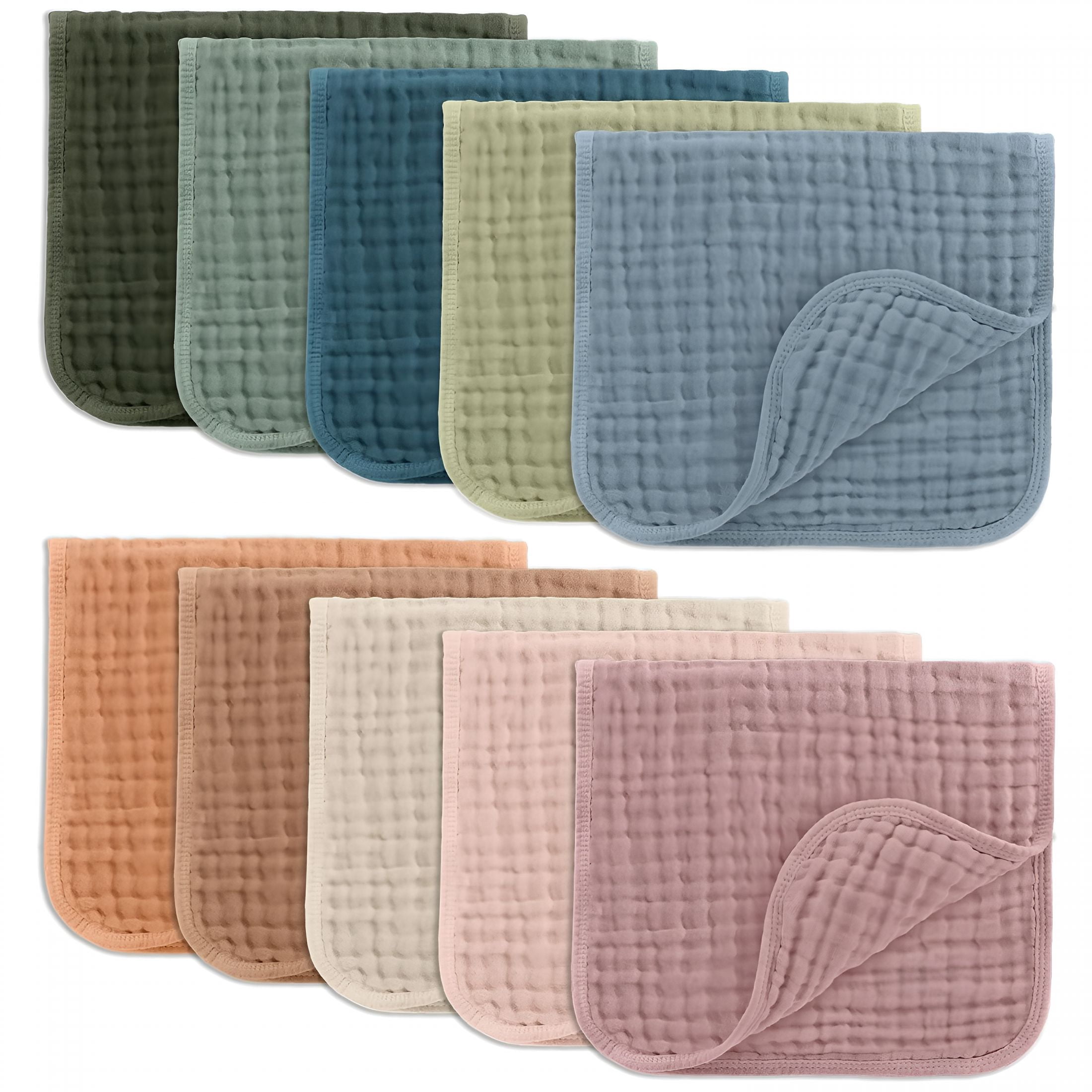 AUQ 2026 New Muslin Burp Cloths 20" X 10",Pack of 10-Large,6-Layer,Ultra Absorbent 100% Cotton for Baby Drool and Messes-Soft,Safe&Gentle Baby Burp Cloths for Boys&Girls-Multi