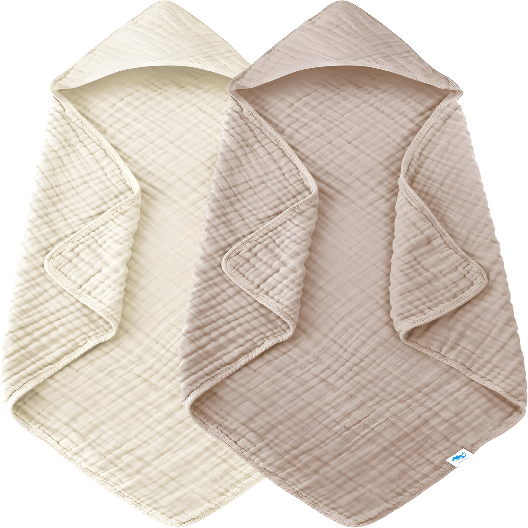 AUQ 2026 New Muslin Hooded Baby Bath Towels - 2 Pack 100% Cotton Towel for Babies, Infants, Toddlers - 32X32Inch - Highly Absorbent and Newborn Essential, Ivory and Brown