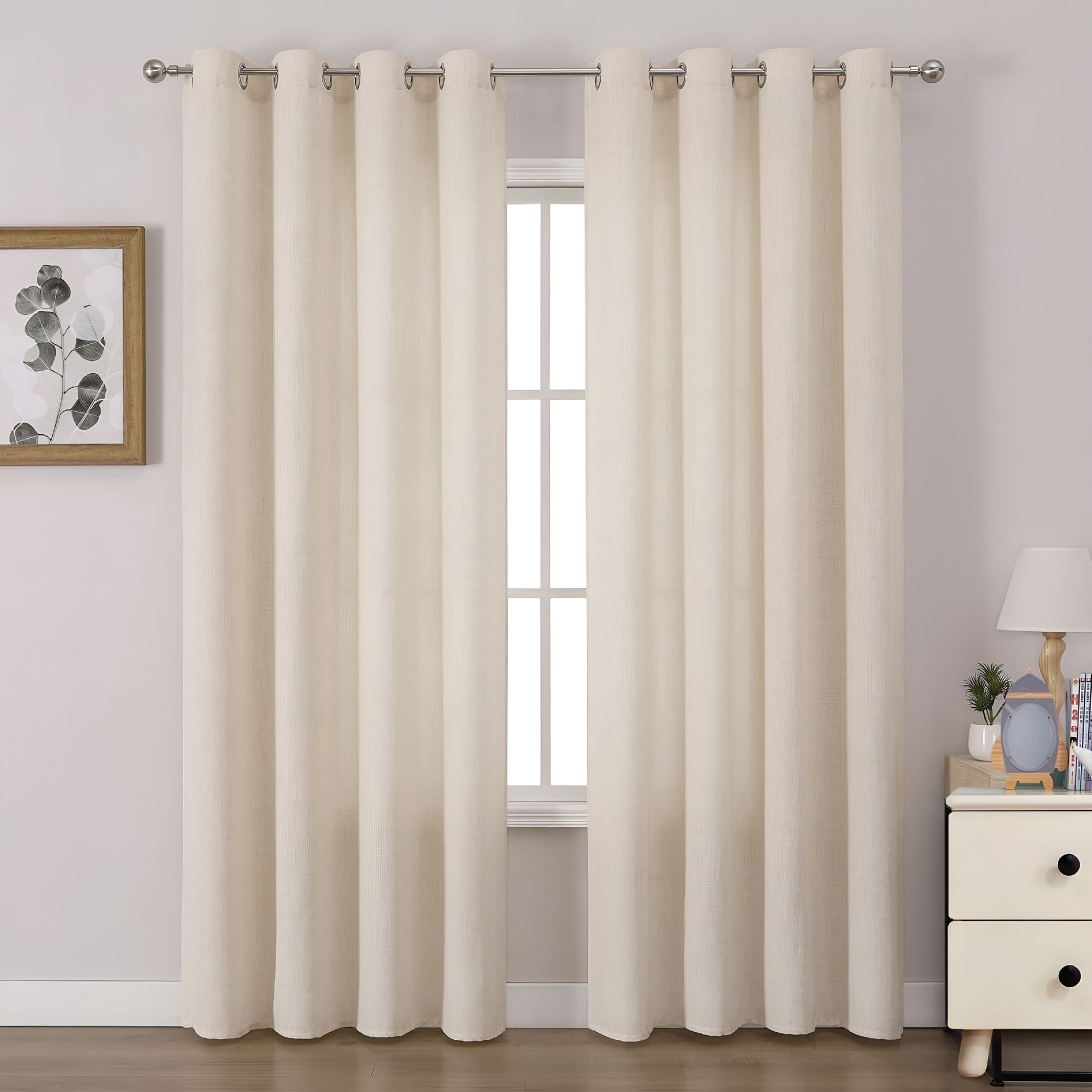 AUQ 2026 New Natural Linen Curtains 52X84 Inch,2 Panels Light Filtering Curtains for Bedroom Living Room Farmhouse,Semi-Sheer Burlap Linen Window Drapes with Grommet for Decor,Privacy Protection
