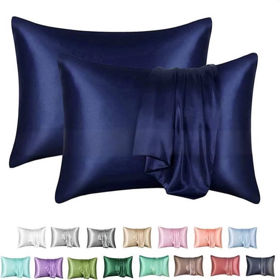 AUQ 2026 New Pillow Covers Premium Fabrics Silk Pillowcase Ultimate Comfort for Sleep for Bed Travel Sofa Colorfast Mulberry Silk Pillow Case Navy Blue