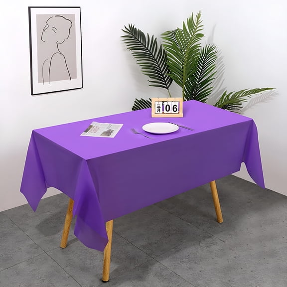 AUQ 2026 New Premium Disposable Plastic Tablecloth 54 Inch X 72 Inch Decorative Rectangle Table Cover Party Tablecovers(1Pc Purple), for Parties, Events, Banquets, Picnics, Dining, Celebrations