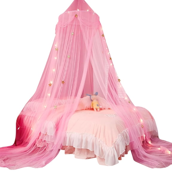 AUQ 2026 New Purple Princess Bed Canopy for Girls with Glowing Stars,Ceiling Tent Hanging Mosquito Net with Light,Fits Twin,Full,And Queen Size Beds,Suitable for Indoor Room Decor and Outdoor Use