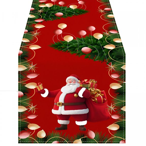 AUQ 2026 New Red Christmas Table Flag Santa Claus Printed Tablecloth Border Festive Decoration Coffee Table Cloth