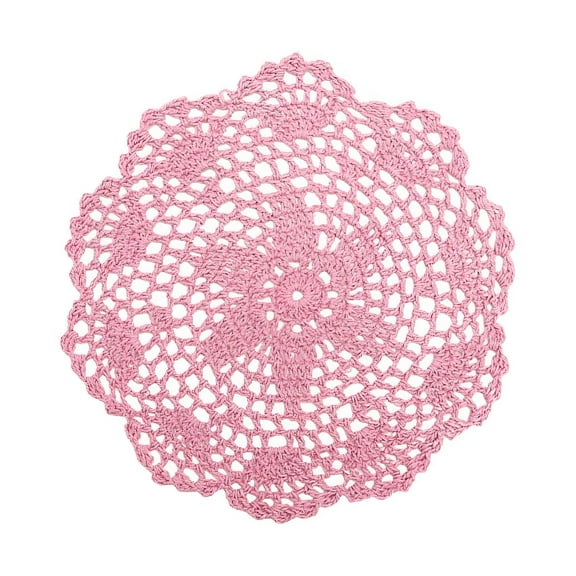 AUQ 2026 New Round Crochet Lace Doily Floral Design Fabric Coasters Doilies Value Pack, 1 Pcs/Set Lace Doilies (Pink), Handmade Crochet Cotton Lace Table Placemats, Crochet Doily, Doilies
