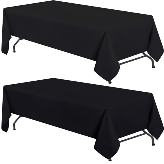 AUQ 2026 New Set of 2 Black Rectangle Tablecloth for Tables 8Ft-60X126In Black Table Cloths for 8 Foot Rectangular Tables,200 Gsm Poly Tabletop Covers Washable Fabric Stain,Wrinkle Resistant,2 Pack