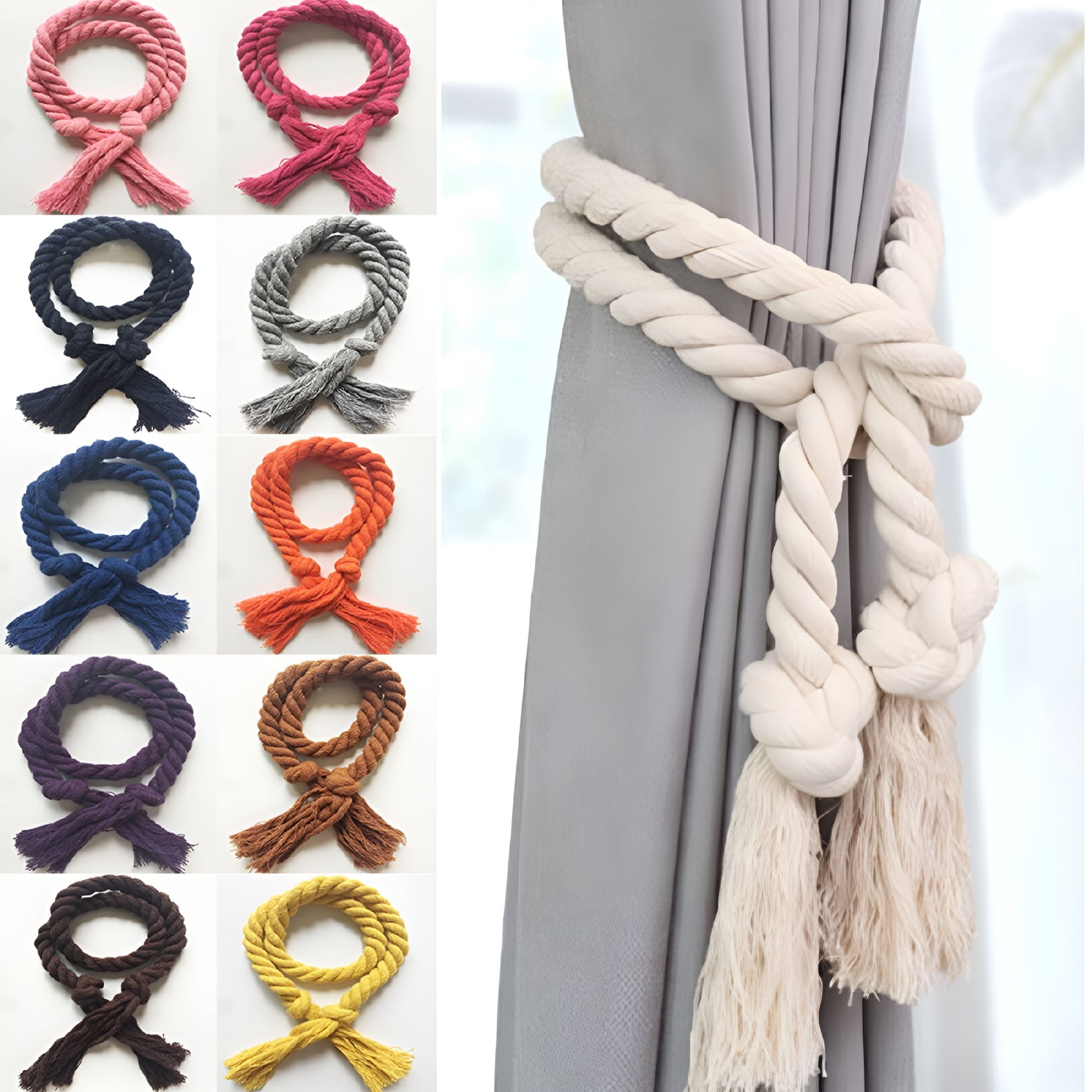 AUQ 2026 New Simple Style 2 Pack Curtain Tiebacks,Handmade Natural
