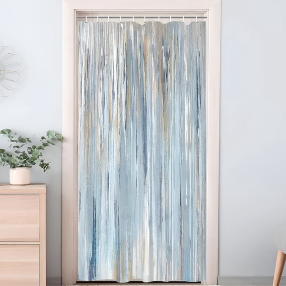AUQ 2026 New Small Stall Shower Curtain 36X72 Half Size - Blue Abstract Waterproof Fabric Shower Curtains for Bathroom,Cute Modern Aesthetic Abstract Strip Rv Camper Narrow Bath Curtain with Hooks