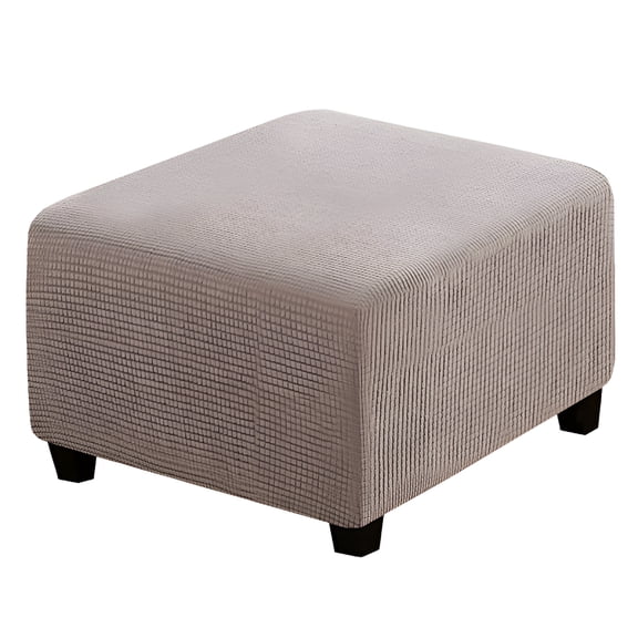 AUQ 2026 New Square Ottoman Cover Soft,Stretch Jacquard Ottoman Slipcovers Waterproof Non Slip Footstool Protect with Elastic Bottom Machine Washable Ottoman Cover Taupe