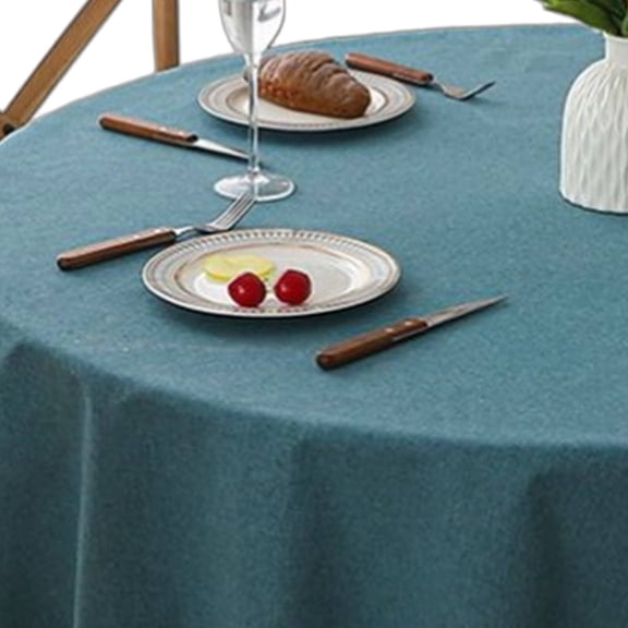 AUQ 2026 New Table Cloth Functional Round Tablecloth Easy Clean Waterproof Tablecloth for Busy Households Peacock Blue for Everyday Meals Family Gatherings Parties Holiday Dinners.