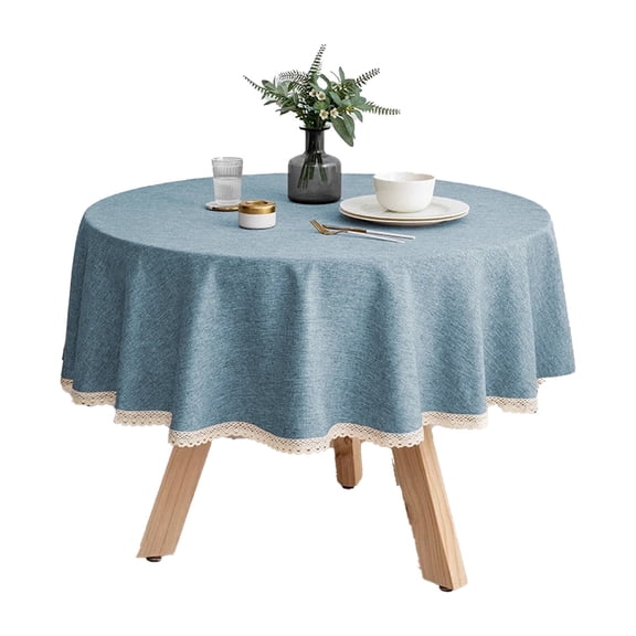AUQ 2026 New Table Cloth Thick Fabric Table Covers Stable Drape Effortless Care Table Protector for Dining Room Table Light Blue 140Cm for Kitchen Party Banquet Home Use Coffee Table