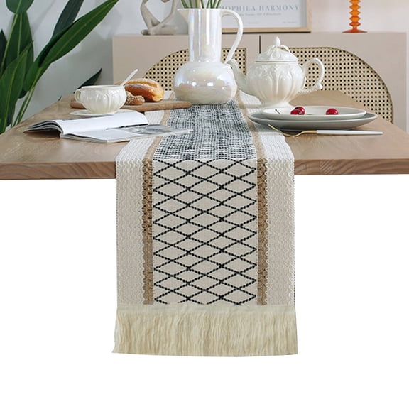 AUQ 2026 New Table Runner Cotton Linen Properties Table Runners Comfortable and Soft Tightly Stitched Square Tablecloth for Dining Room Kitchen Living Room Black Checkered Design