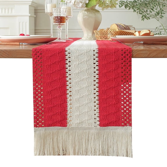 AUQ 2026 New Table Runner Cotton Linen Properties Table Runners Table Runner Soft and Comfortable Square Tablecloth White and Red for Kitchen Dining Tables Home Decor Picnics Casual Gatherings