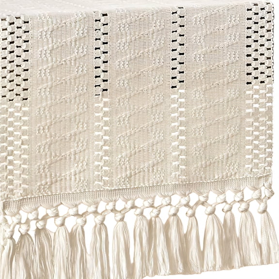 AUQ 2026 New Table Runner Polyester Fiber Textile Table Runners 72 Inches Long Tassel Tie Finish Farmhouse Table Decor for Dining Kitchen Party White 30*183Cm
