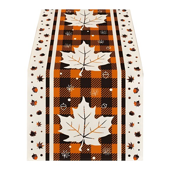 AUQ 2026 New Thanksgiving Table Flag,Maple Leaf Pumpkin Turkey Pattern Table Runner,Fall Harvest Dining Decor,Holiday Party Table Cover,Seasonal Home Accent Thanksgiving Decorations for Table