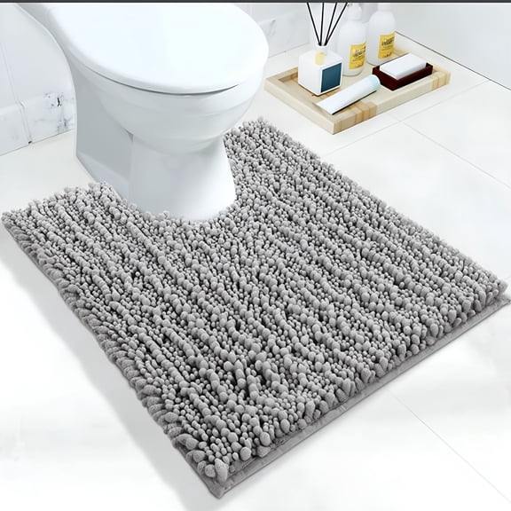 AUQ 2026 New Toilet Rugs U-Shaped 19.7X19.7,Soft and Absorbent Microfiber Bathroom Rugs,Non-Slip Plush Toilet Bath Mat,Machine Wash Dry,Contour Bath Rugs for Toilet Base (Grey)