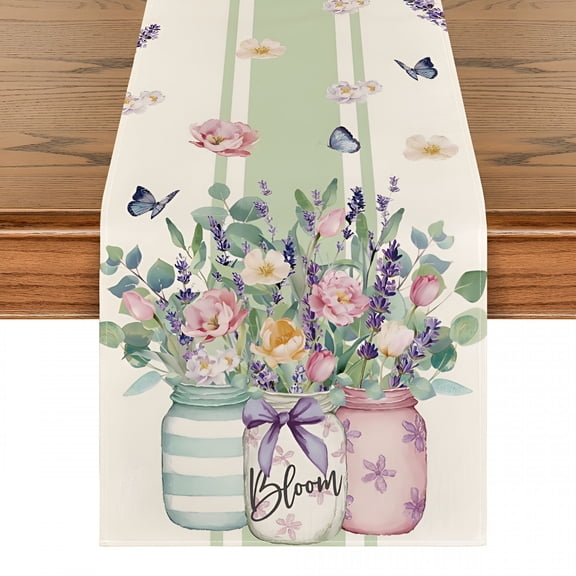 AUQ 2026 New Tulip Lavender Floral Spring Lavender 13X72 Inch Table Runner for Dining Table,Console Table,Kitchen Table,Buffet,Party,Home Decor