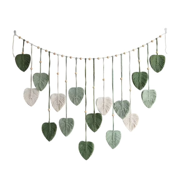 AUQ 2026 New Wall Hanging Leaves Woven Tapestry Feather Handmade Tassels Boho Wall Decor Leaves Art Decorations Cubicle Decor Macrame Wall Hanging Boho Wall Decor Green