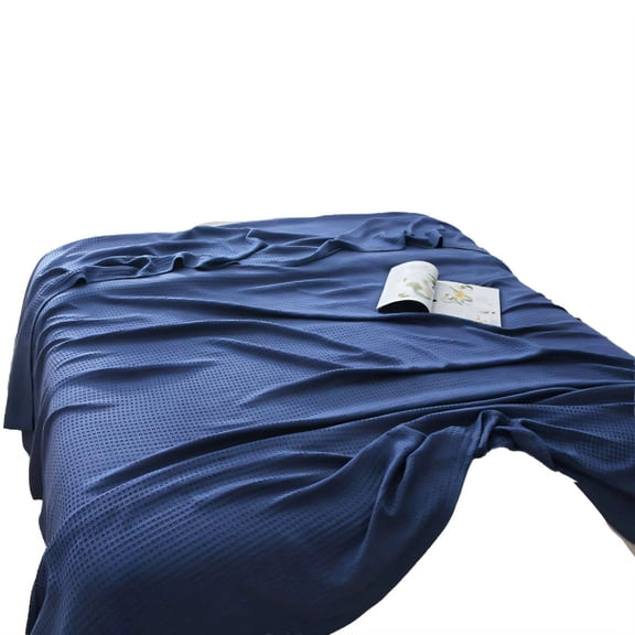 AUQ 2026 New Weighted Blanket,3D Waffle Texture and Natural Bamboo Fiber Throw Blanket for Couch,Efficient Heat Retention and Ventilation Throw Blankets for Bed,Blue,43.3"59.1"