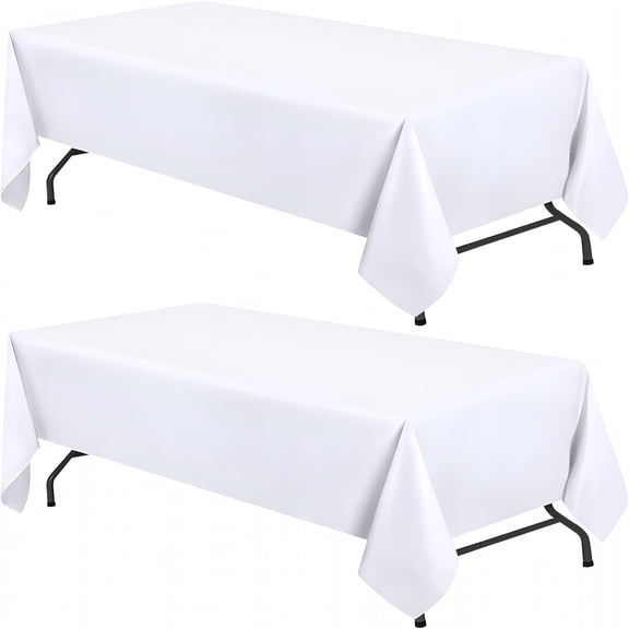 AUQ 2026 New White Table Cloths for 6 Foot Rectangle Tables,2-Pack,60X102 Inches,Water,Stain and Wrinkle Resistant,200 Gsm Washable Poly Fabric Tablecloths Rectangular,Elegant and Sturdy